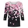 thumbnail image 7 of CYMMPU 3/4 Sleeve Blouses for Women Dressy Casual Loose Fit Spring Tops Flower Printed Fall Trendy Shirts Crew Neck Tunic Tops Lightweight Basic Tees Black S, 7 of 7