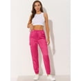 thumbnail image 3 of Pantalones cargo de satén sedoso de tiro alto elástico con cordón para mujer Rosa S, 3 of 6