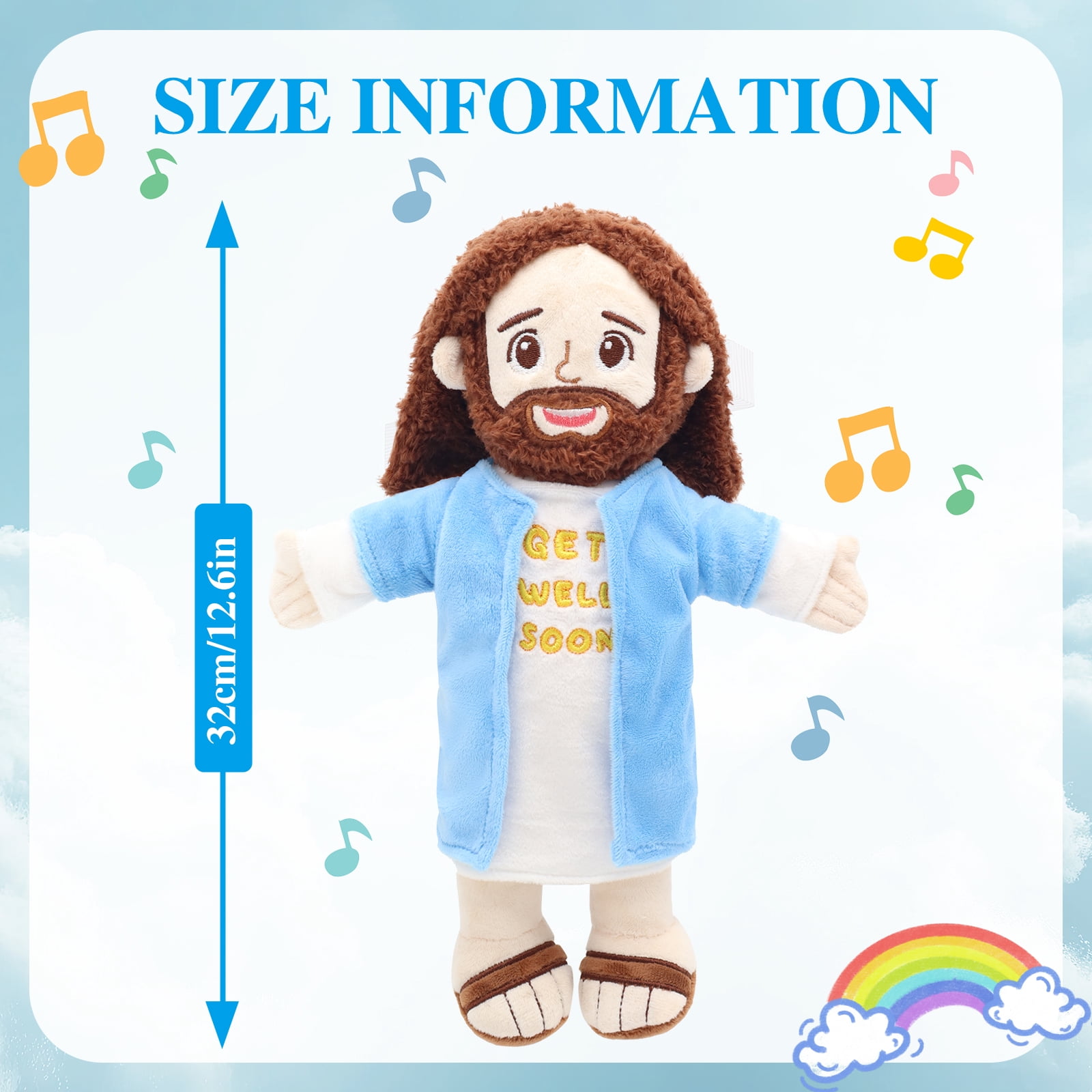 Talking & Singing Jesus Plush Doll, Christian Stuffed Toy For Kids, Plays Bible Verses Religious Gift For Christening, Baptism, Easter, Sunday School, Decor