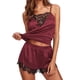 thumbnail image 3 of Conjunto de pijama de 2 piezas para mujer, ropa de dormir de verano, pantalones cortos sexy, traje de dormir, rojo vino, S Vogacara  AP002041-31, 3 of 7