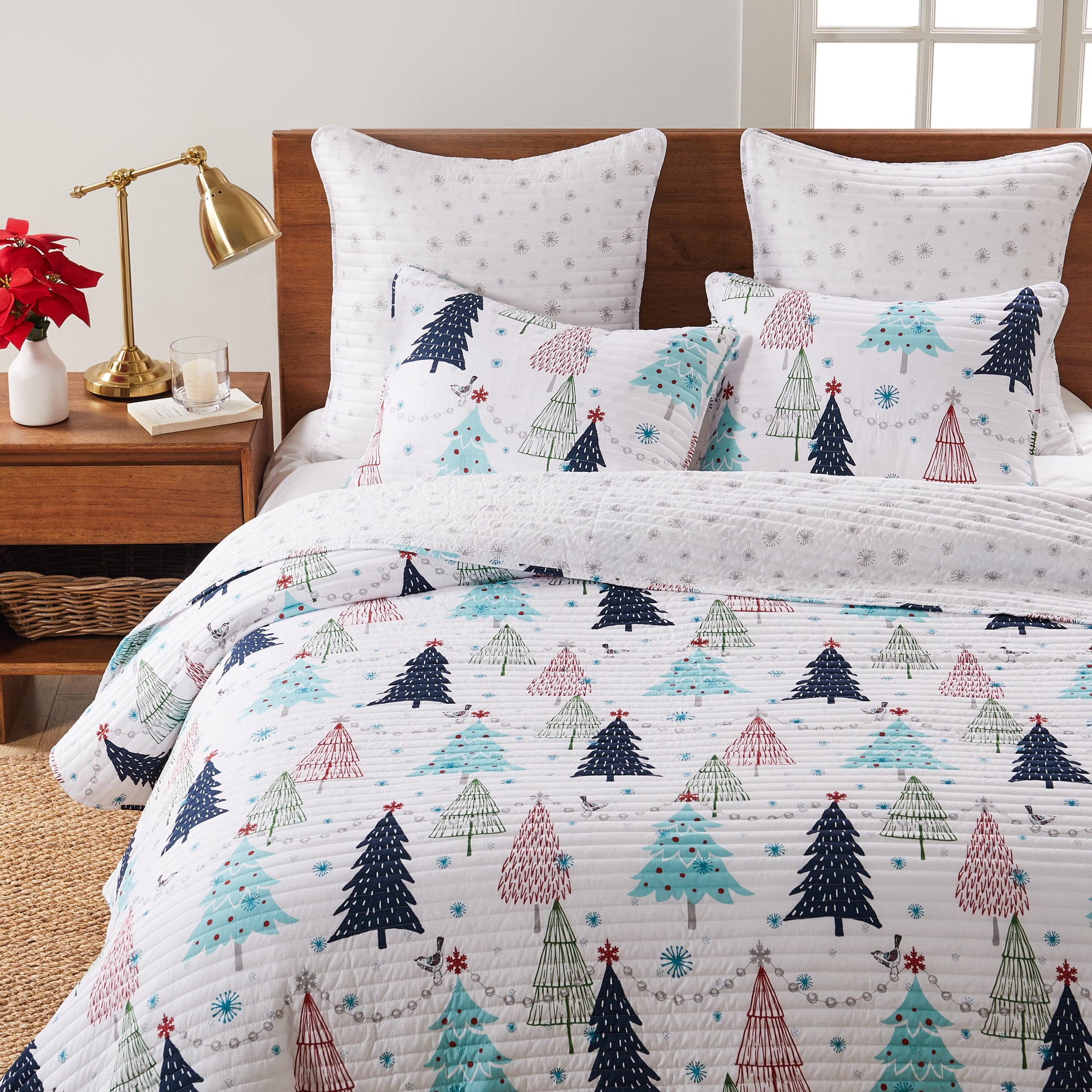 Levtex Home - White Pine Quilt - Euro Shams (Set of 2) - Christmas Tree - Blue, Red, Green and White - Quilt (26x26in.) - Reversible - Cotton
