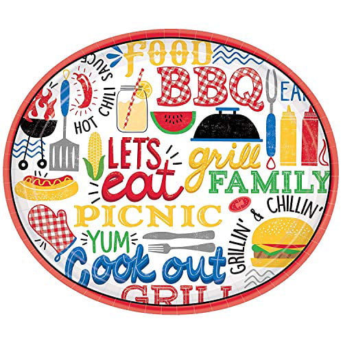 Multicolor Amscan 721951 Party Supplies BBQ Picnic Oval Paper Plates 12