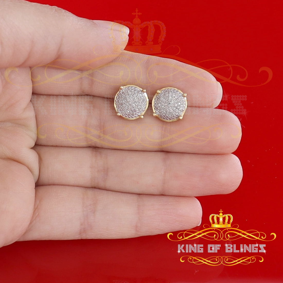 King of Bling's 0.25ct Diamond 925 Sterling Silver Yellow For Men's/Women's Stud Round Earrings
