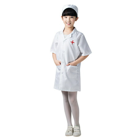 TOPTIE Kids' Short Sleeve Lab Coat With Cap, Doctor / Nurse Unisex Scrub