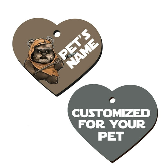 uDesignUSA Double Sided Heart Shaped Personalized Pet ID Tags for Dogs & Cats (Ewok)