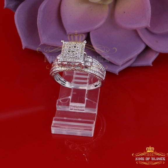 King of Bling's 0.10CT Real Diamond 925 Sterling White Silver Fashion Square Womens Ring Size 7