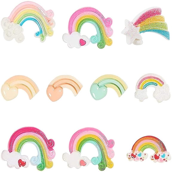 1 Set 30pcs 10 Styles Rainbow Cabochons Kawaii Rainbow Slime Charms Clouds Resin Cabochons Hair & Costume Accessories Ornaments for DIY Scrapbooking Craft Decoration