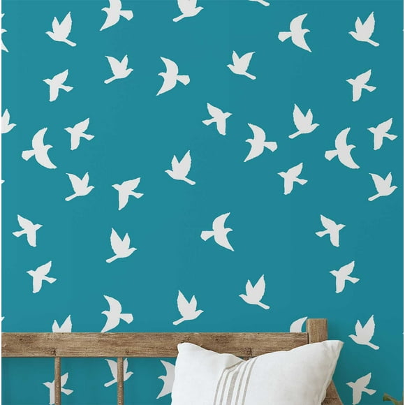 S4Sassy Flying Birds Wallpaper - Blue Wall Covering, 25" x 360" Self-Adhesive Vinyl Wall Paper, Decorative Walls Wrap, Easy DIY Walls Covering For Bedroom, Living Room, Living Space