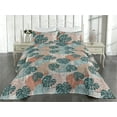thumbnail image 2 of Ambesonne Tropical Quilted Bedspread Set 3 Pcs, Palm Leaves Line Art Plot, Queen, Dark Cadet Blue and Almond, 2 of 4