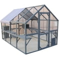 thumbnail image 3 of Large Outdoor Cat Enclosure Wooden Catio with Bridges, Walks, Small Houses, Roof Cover 110 Inch Gray, 3 of 9