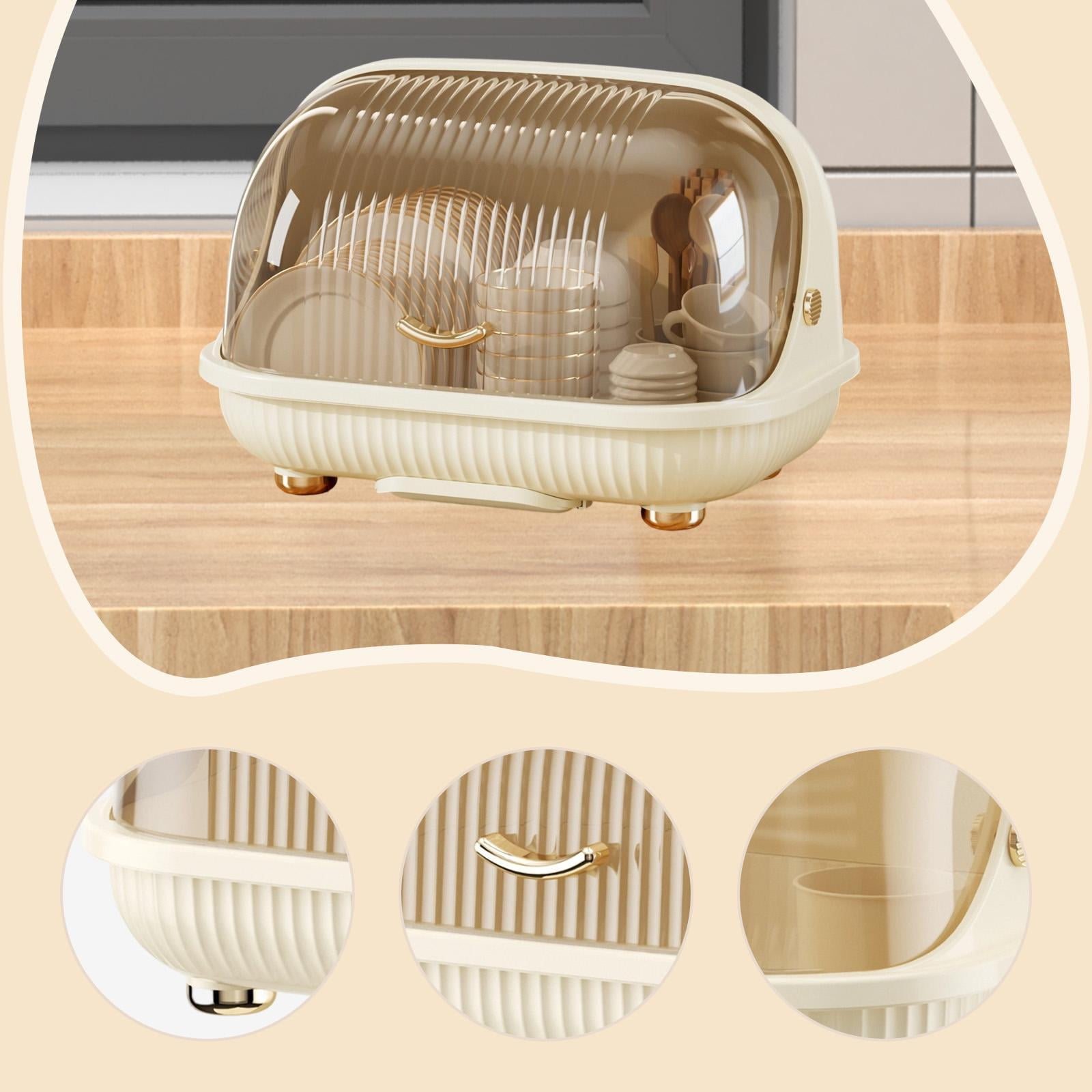 Fiocias Baby Bottle Drying Rack, Desktop Cup Holder, Cup Rack with Flip-top Lid, Cutlery L Cream