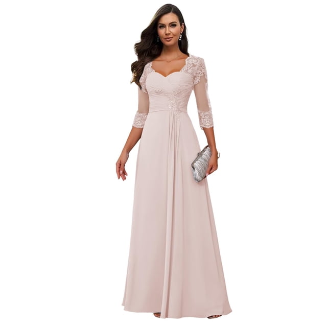 Vestido Loyeloy Blush rosa chifón largo de encaje para madre novia 2025