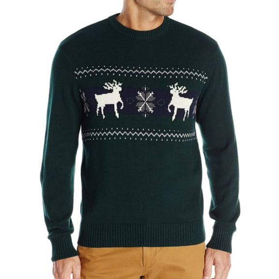 Dockers Mens Green Reindeer & Snowflake Christmas Sweater