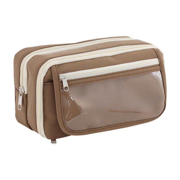 Estuche para lápices, bolsa de maquillaje, estuche para rotuladores portátiles, cierre de cremallera, bolsa para lápices, bolsa de papelería para la Marrón