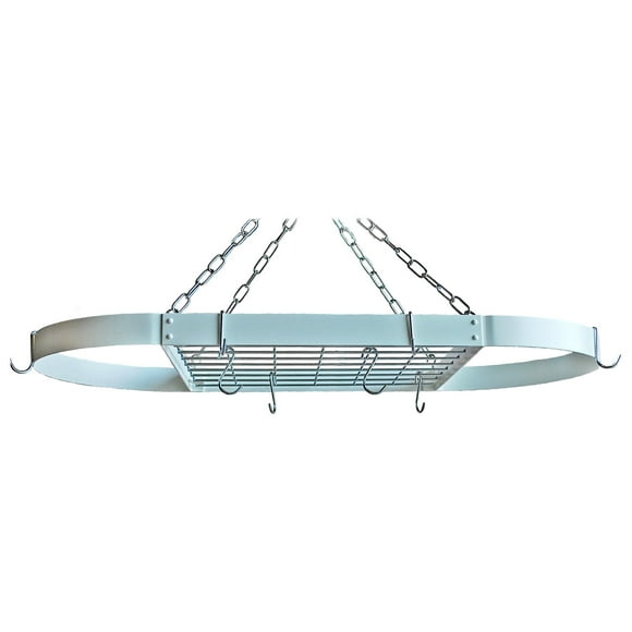 Oval Grid Pot Rack in White w Chrome Hardware - Large