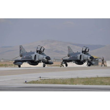 - Two Turkish Air Force F-4E 2020 Terminator aircraft standby with crew chiefs Poster Print by Giorgio CiariniStocktrek Images