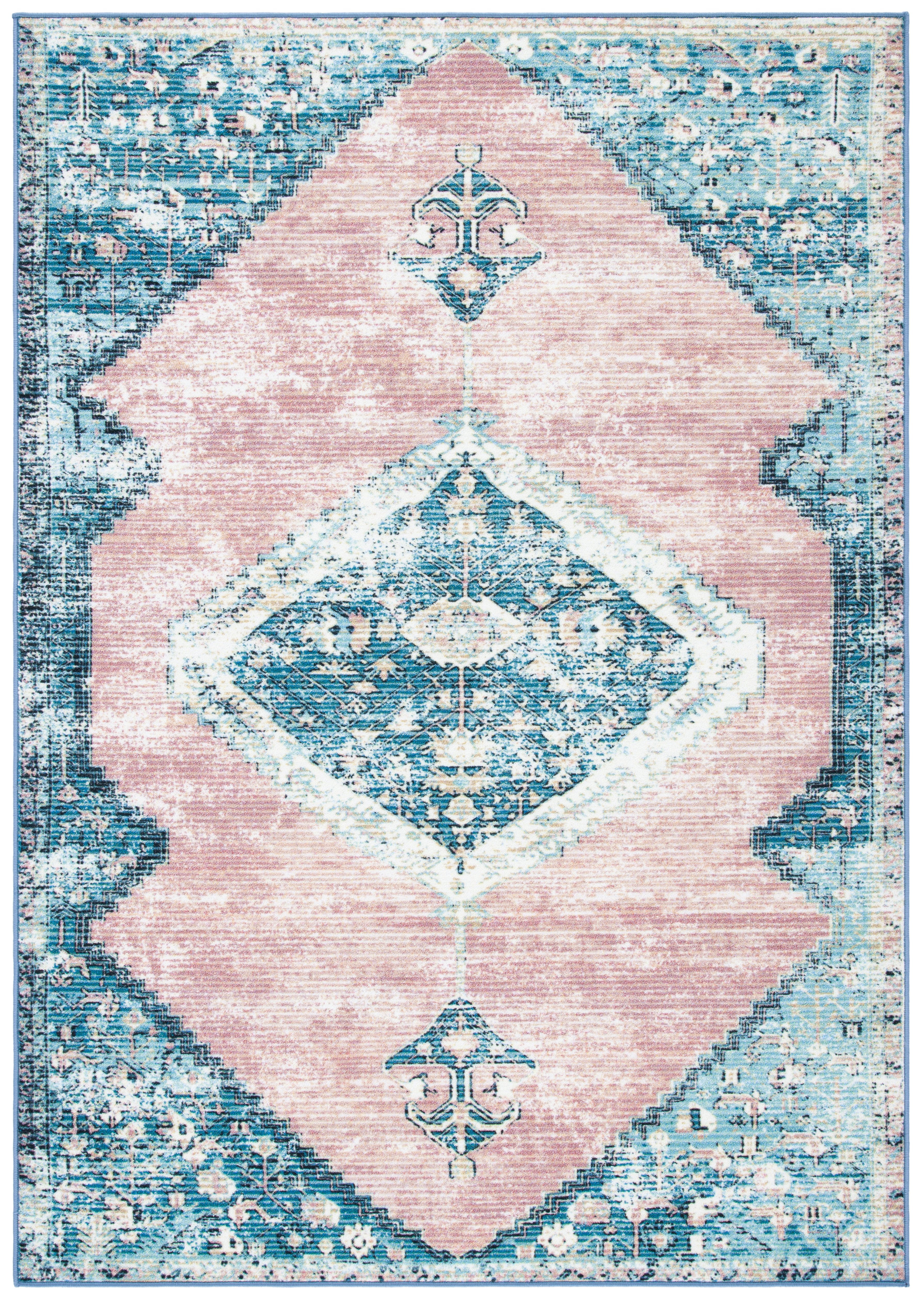 SAFAVIEH Journey Creighton Floral Distressed Area Rug, Blue/Pink, 7'9" x 10'
