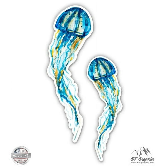 Jellyfish Set of 2 - 4" Vinyl Sticker - For Car Laptop I-Pad Phone Helmet Hard Hat - Waterproof Decal