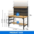 thumbnail image 5 of Uforic 47.2" Adjustable Heavy Duty Workbench with Wheels, Pegboard, Storage Shelf, AC/USB Outlets, LED Light, Hooks, 1100lb Load Capacity for Garage, Workshop, Home, 5 of 5