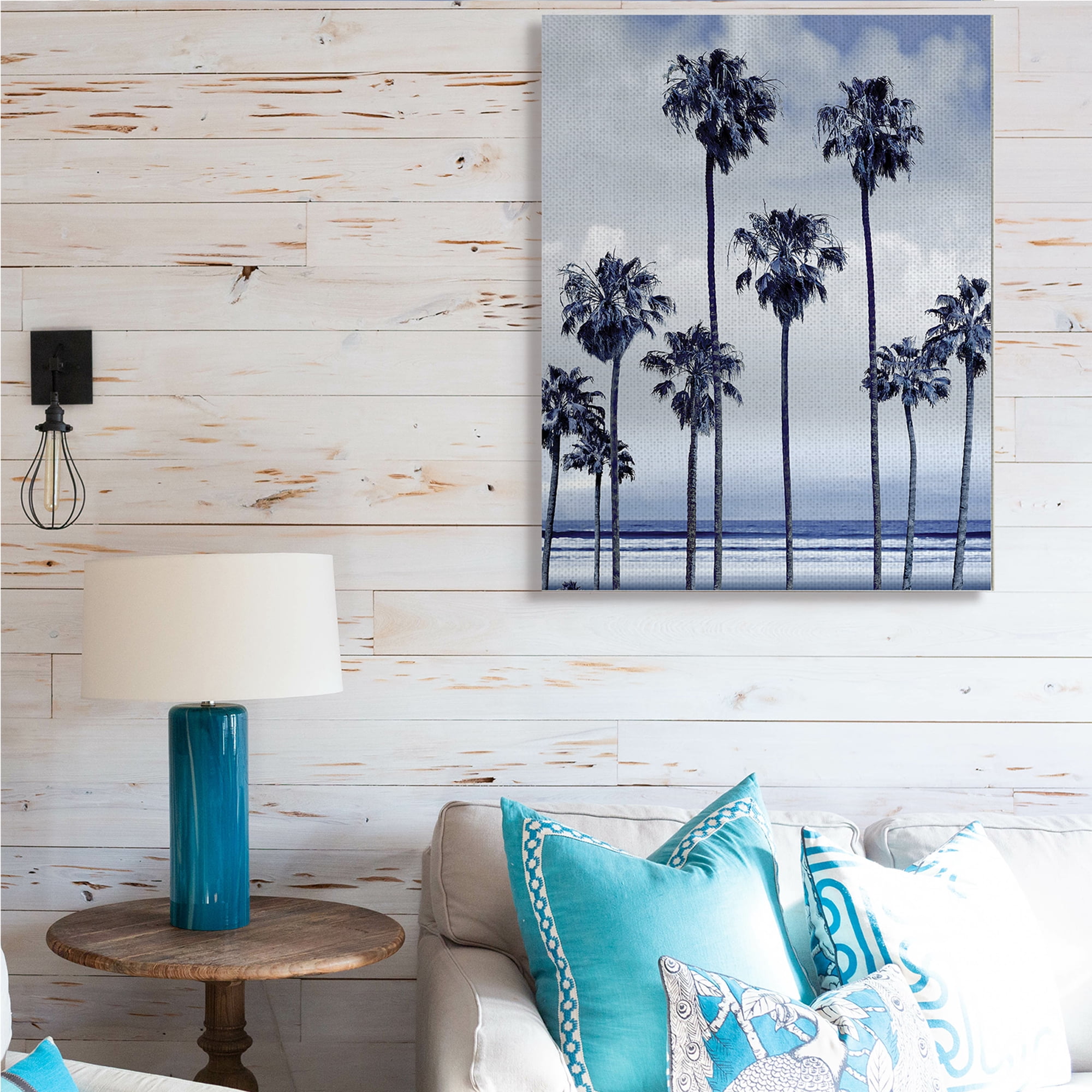 Stupell Industries Navy Blue Palm Trees on Coastline Monochromatic,36 x 48,Designed by Devon Davis