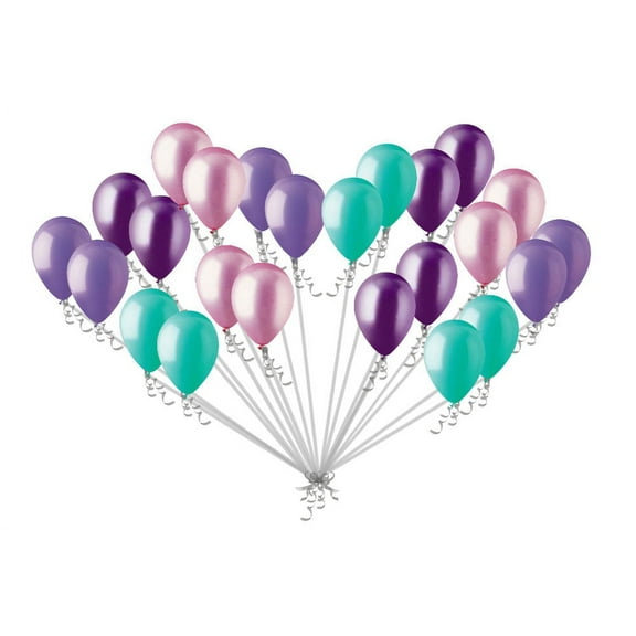 24 pc Aqua Pink Purple Latex Party Balloons Birthday Baby Girl Unicorn Mermaid 7