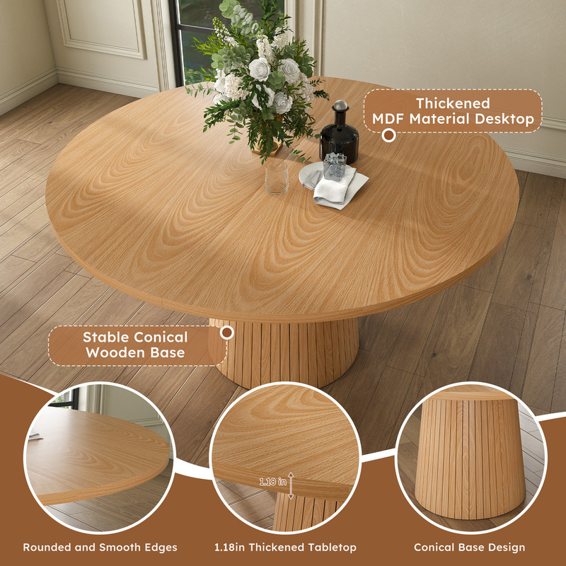 47.2'' Round Large Dining Table for 4, Accent Kitchen Dinner Table with Striped Base, Wood Side Table with Metal Frame