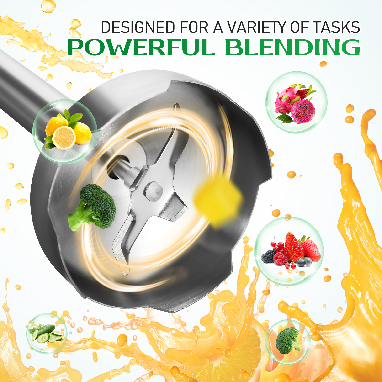 PAMINGONO White 5-in-1 Hand Blender Set – Electric Mixer Chopper Whisk Milk Frother for Soups, Sauces & Smoothies, US Plug