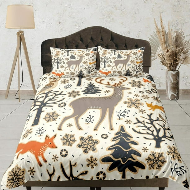 Juego de Funda Nórdica de Reno Colcha, Ropa de Cama y Funda de Almohada de Navidad,