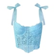 thumbnail image 3 of JIAYUE Women's Camisole Cropped Solid Color Floral Embroidery Ribbon Mesh Lace Hollow V-Neck Tie Spaghetti Strap Slim Fit Fashion Ladies Summer Vest, 3 of 8
