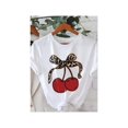 thumbnail image 1 of Women's Leopard Print Cherry & Bowknot Print Round Neck Tee, Casual Short Sleeve T-shirt for Summer, Ladies Clothes for Daily Wear, Top, 1 of 7
