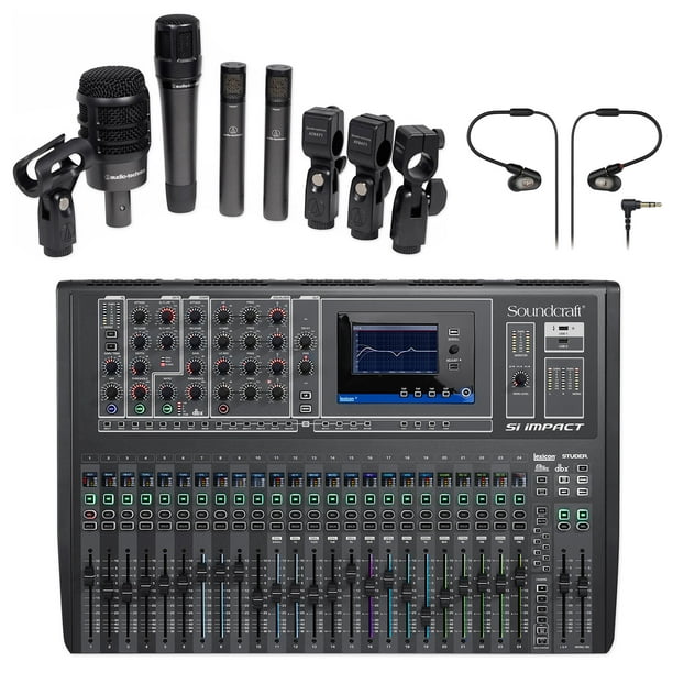Soundcraft Si Impact DSP Digital Mixer+Audio Technica Drum Mics+InEar