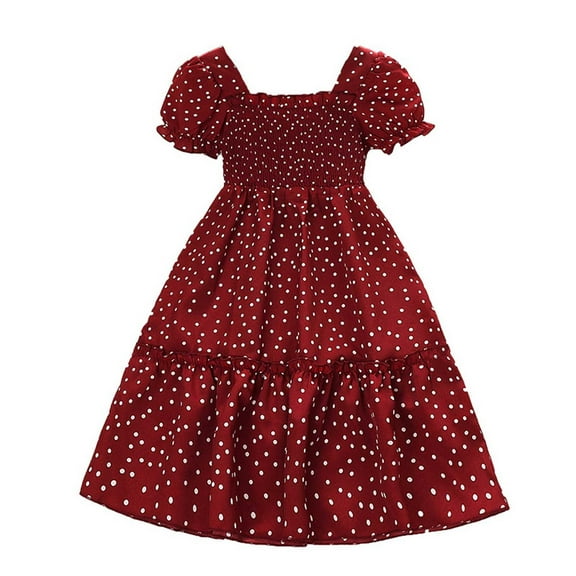 Odeerbi Kids Girls Dots Print Retro Vintage Dress Summer Cute Cotton Princess Dresses Fashion Sweet Short Sleeve Tiered Dress Kids Girls Clothes