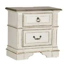 Bowery Hill Traditional Wood White 2 Drawer Night Stand w/ Charging Station