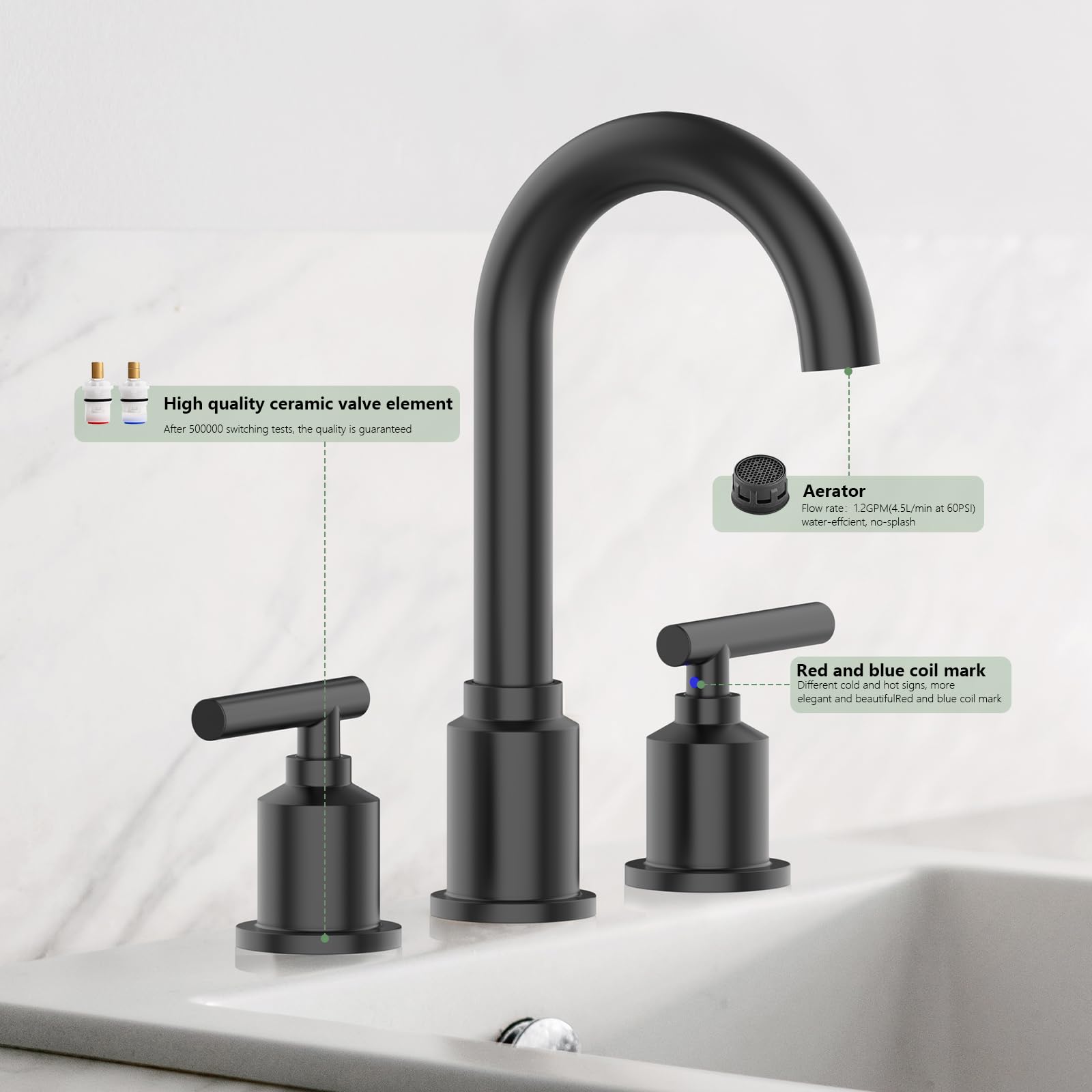 Bathroom Faucets for Sink 3 Hole, 8 Inch Bathroom Sink Faucet with Pop-up Drain and Supply Lines, Widespread Faucet for Vanity RV Farmhouse