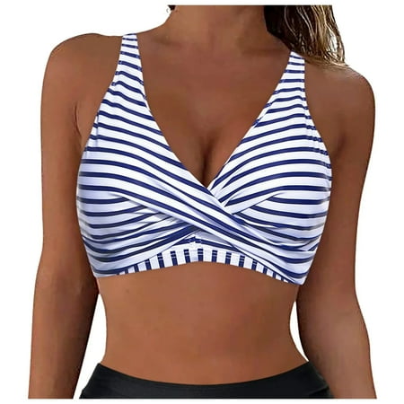 ZQGJB Women Full Coverage Bikini Top No Bottom Sexy Floral Printed Push up Swimsuits Top Sport Bra Bathing Suits Tops(Blue XL)