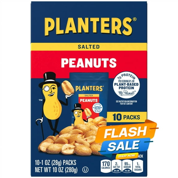 PLANTERS Salted Peanuts, Party Snacks, Plant Based Protein, 10 Ct Box, 1 oz Packs