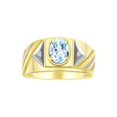 thumbnail image 1 of RYLOS Men's Rings 14K Yellow Gold Ring Classic Designer Style 8X6MM Oval Gemstone & Diamond Ring Aquamarine Birthstone Rings For Men Size 8, 1 of 7