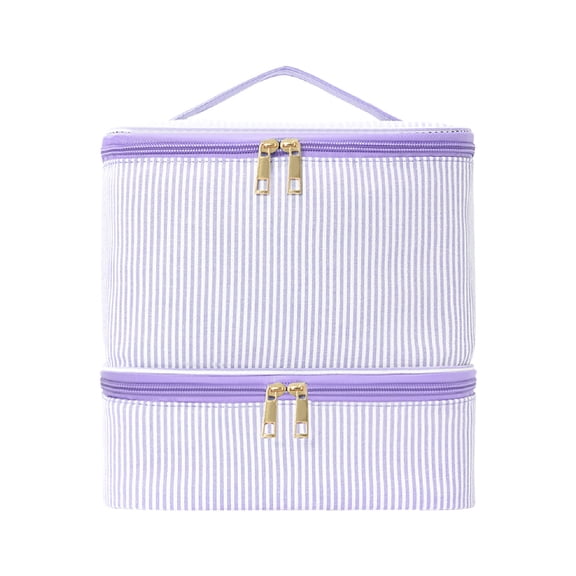 Double Layer Makeup Bag, Portable Large Cosmetic Case Organizer with Adjustable Dividers and Handle, Large Capacity Storage Travel Bag