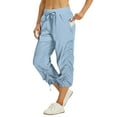 thumbnail image 3 of Womens Summer Capris Drawstring Cinch Bottom Quick Dry Cargo Pants Elastic Waist Adjustable Stretch Pull on Parachute Pants with Pockets Light Blue XXL, 3 of 10