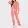 thumbnail image 2 of BiZtdJrK One Piece Pajamas for Women Zip Up Fuzzy Fleece Warm Hooded Sleepwear Winter Long Sleeve Hoodies Plush Jumpsuit, Pink, XXL, 2 of 7