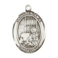 thumbnail image 2 of Mens 1 x 3/4" Oval Pewter Saint Benjamin Medal Pendant on 24" Rhodium Plated Heavy Curb Brass Chain with Lobster Claw clasp, Catholic Religious Necklace -Made in USA- Deluxe Velvet Gift Box, 2 of 3