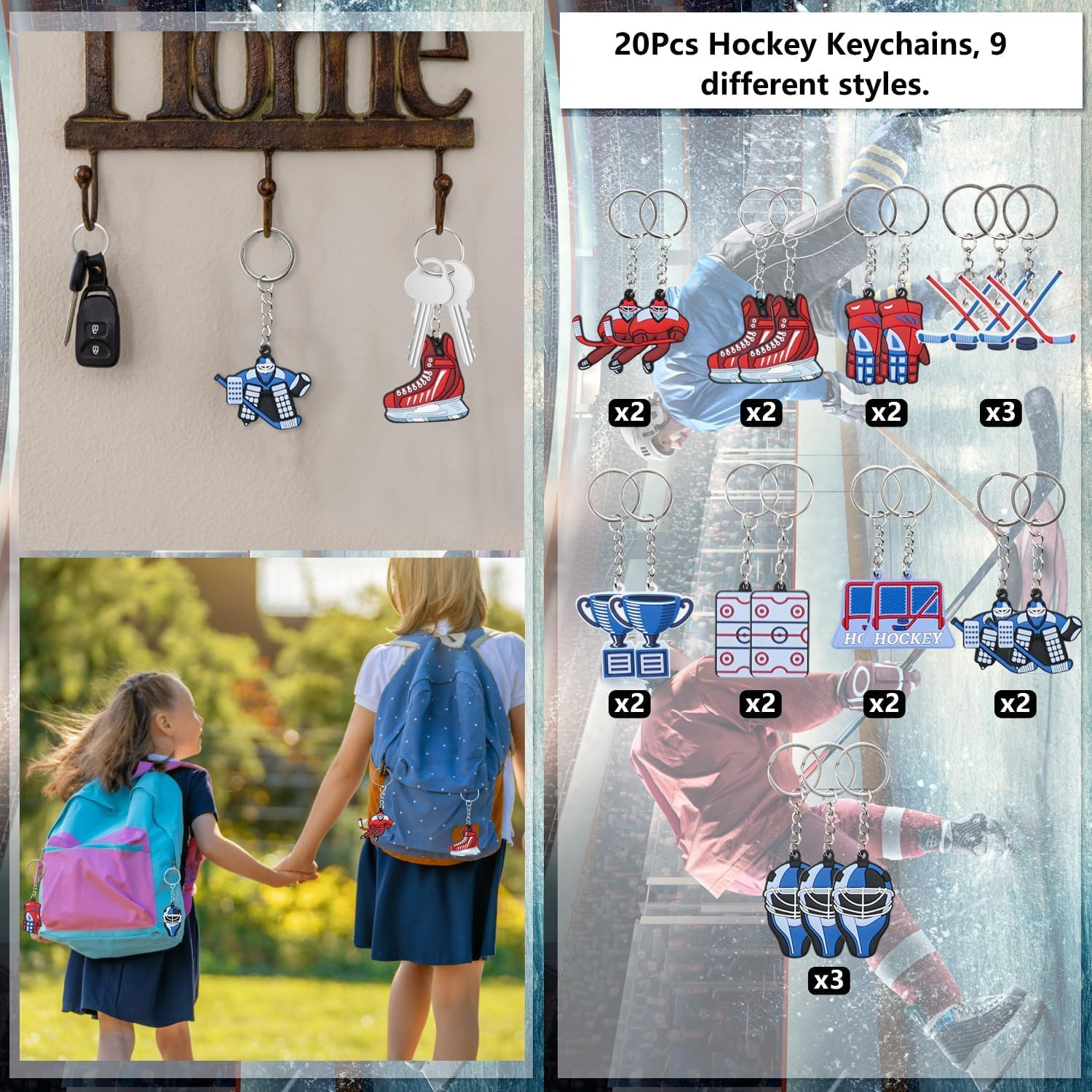 Hockey Party Favors 130Pcs Hockey Party Supplies Foam Hockey Balls, Silicone Wristbands, Hockey Theme Stickers, Hockey Theme Gift Bags, Hockey Keychains, Gifts for Kids Students