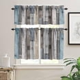 thumbnail image 3 of Rustic Wooden Board Valance Curtain Barn Door Blue Teal Vintage Wood Rod Pocket Valance Window Treatments Short Curtains for Kitchen Farmhouse Living Room Decor 54x18 Inch + 27x24 Inch X 2, 3 of 5