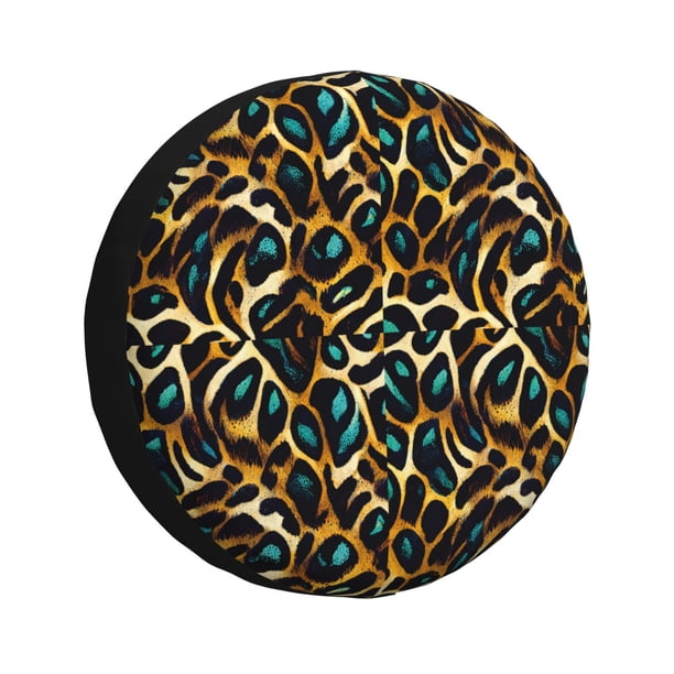 Fotbe Teal Leopard Funda de Llanta de Repuesto con Estampado, Engrosada, Ajuste Universal para Jeep, Remolque, RV, SUV, Camión-15 inch