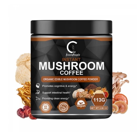 GPGP Mushroom Coffee - Organic Instant Coffee Powder with Lion's Mane Mushroom, Reishi, Cordyceps, Chaga, and Turkey Tail - Coffee Alternative for Energy & Focus - 113 G/3.98 oz