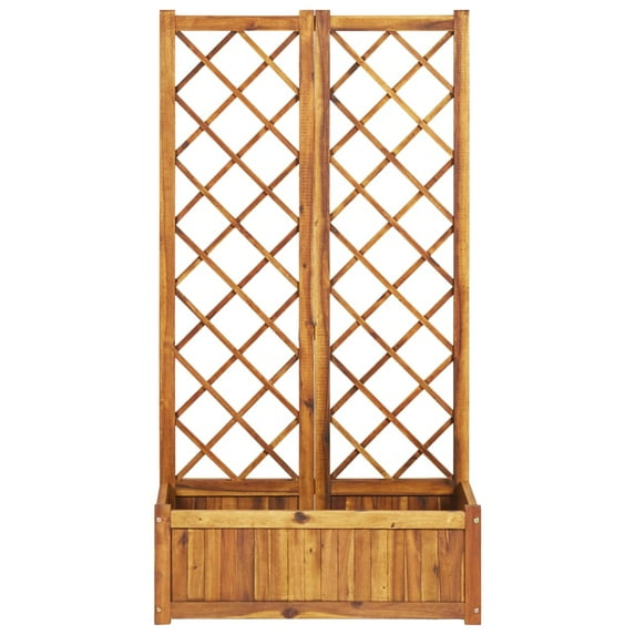 IM Lashes Garden Wood Planter Box with Diamond Lattice Trellis, Raise Garden Bed for Flower Standing & Climbing Plants w/ Drainage Holes, Solid Acacia Wood, 31.5"x15"x59.1"