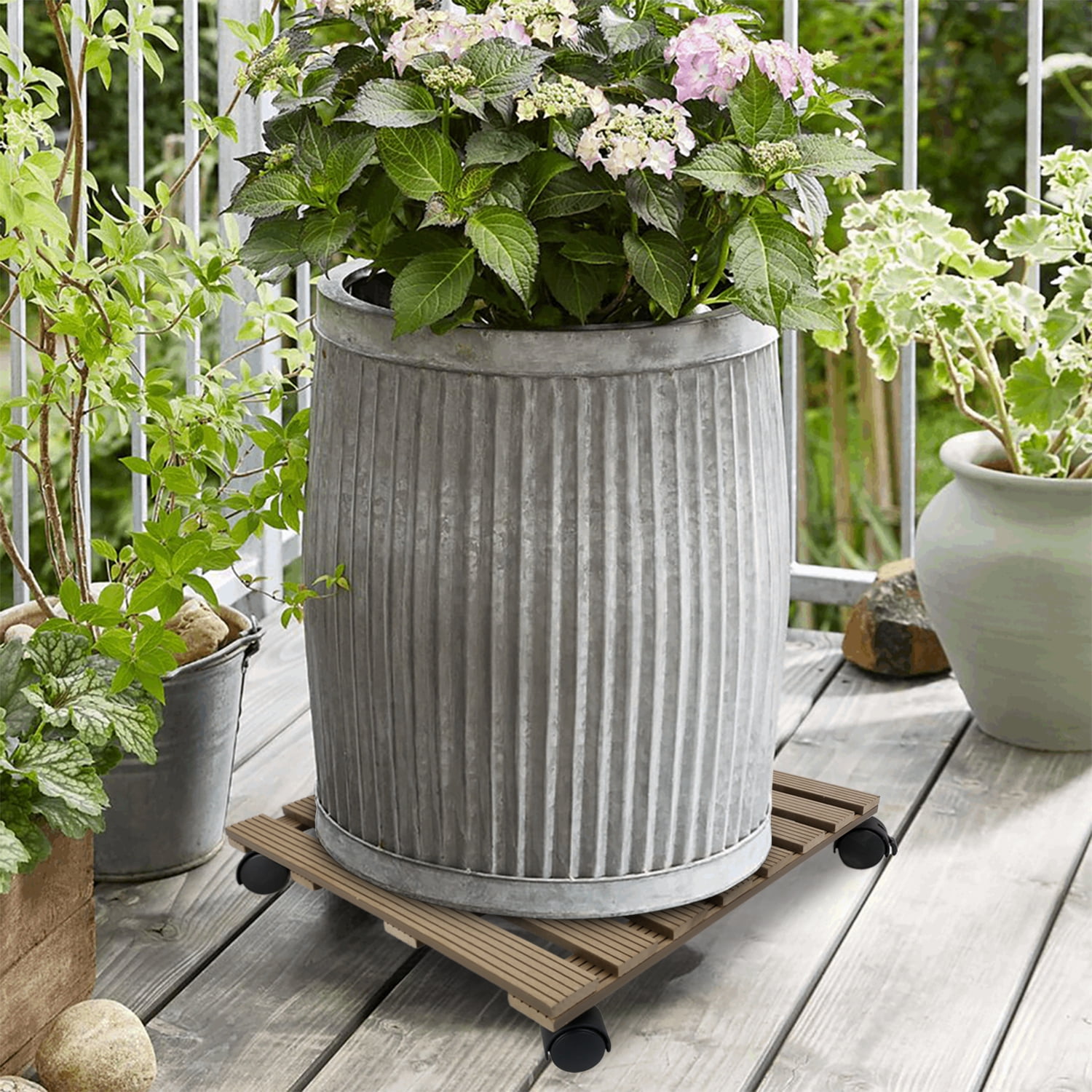 CERBIOR Plant Caddy 20Inches Duty Round Plant Roller 360Â° Lockable Caster Wheels,Indoor Outdoor on Roller Patio/Flower Pot/Succulent Pots, Natural