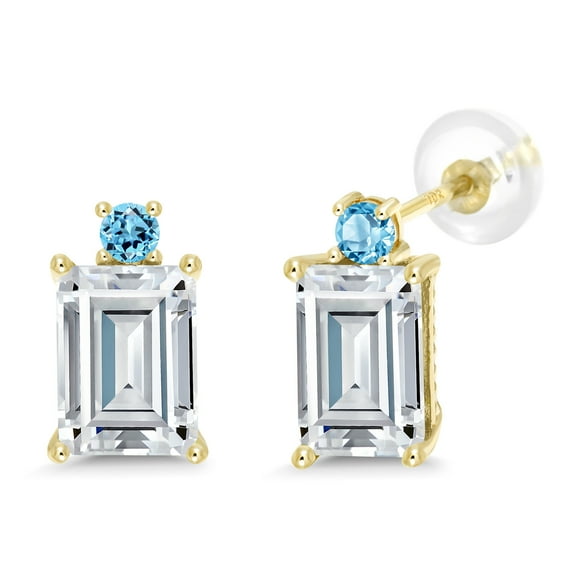 Gem Stone King 10K Yellow Gold Swiss Blue Topaz Earrings Set with Moissanite (3.66 Cttw)