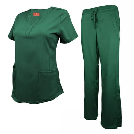 

M&M SCRUBS Women s Ultra Soft Stretch Drop-Neck 2 Pocket Scrub Top and Pants 82009200 (Hunter Green X-Large)