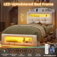 thumbnail image 3 of Twin Size Upholstered Platform Bed Frame with LED Lighting, Storage Headboard and Footboard, Remote/App Control, No Box Spring Needed,White, 3 of 9